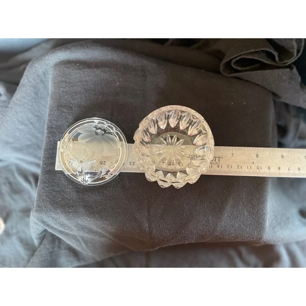 Vintage Princess House Frosted Daisy Crystal Trinket Tray and Lidded Jar Set